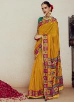 Soft Brasso Mustard Traditional Wear Printed Saree